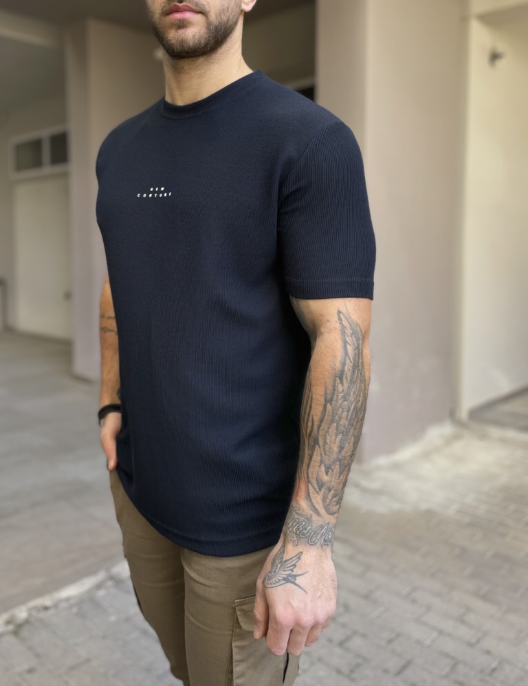 Marrakech ανδρική μπλε ριπ κοντομάνικη μπλούζα με τύπωμα TST2455B φωτογραφία